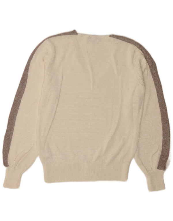 Reiss Womens V-Neck Jumper Sweater UK 12 Medium White Colourblock
