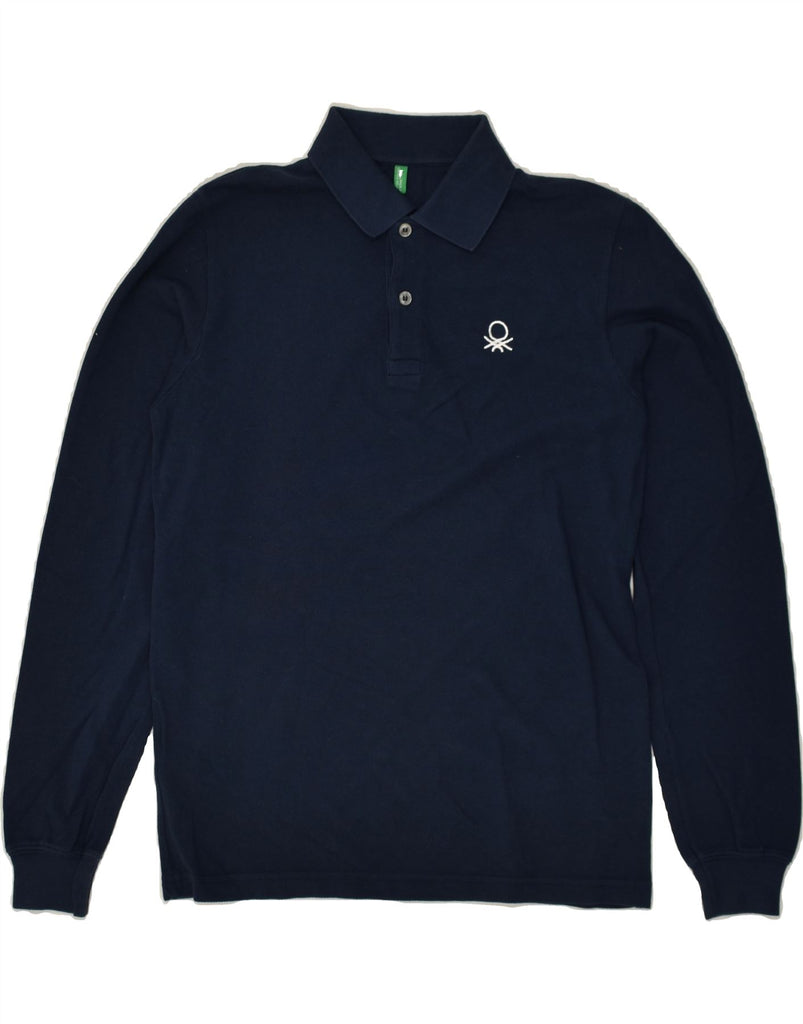 BENETTON Boys Long Sleeve Polo Shirt 11-12 Years 2XL Navy Blue Cotton | Vintage Benetton | Thrift | Second-Hand Benetton | Used Clothing | Messina Hembry 
