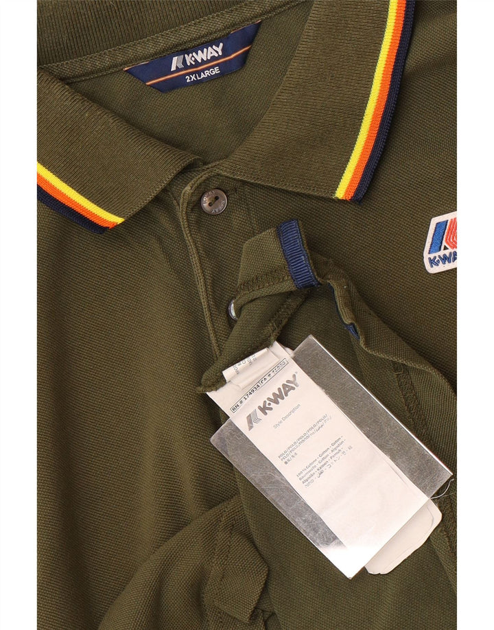 K-Way Mens Polo Shirt 2XL Khaki Striped Cotton