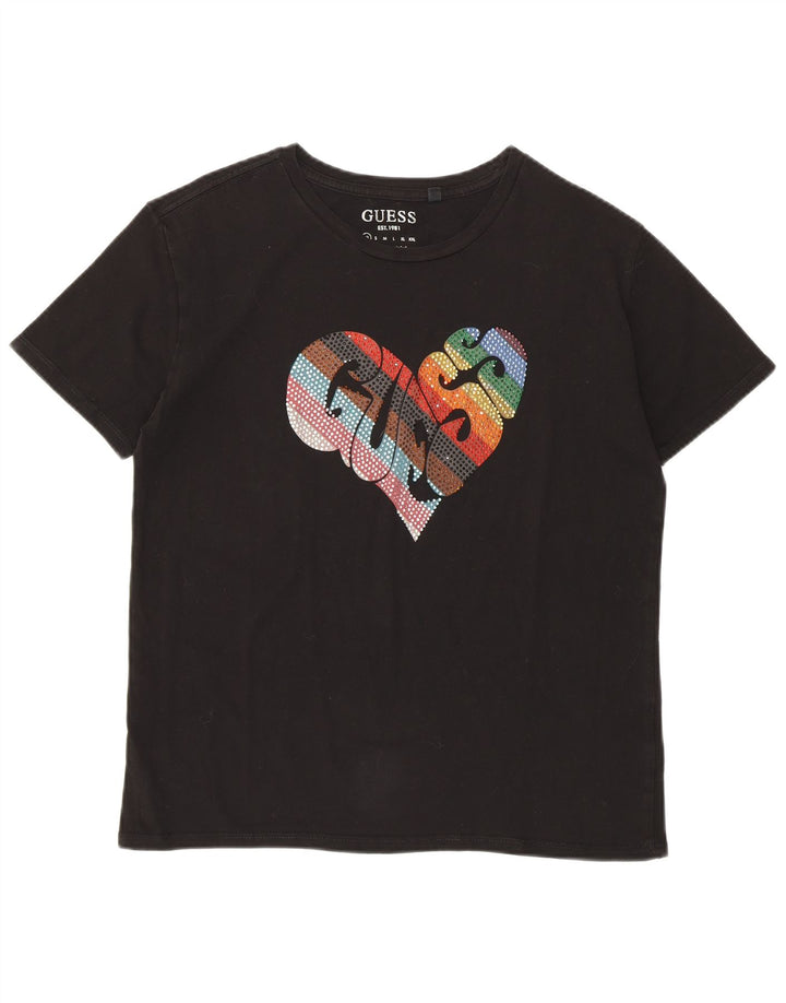 Guess Womens Oversized Graphic T-Shirt Top UK 6 XS Black