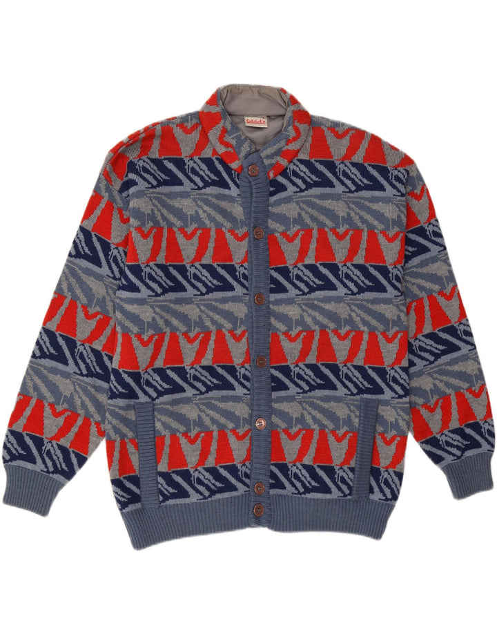 Settebello Mens Cardigan Sweater Large Blue Geometric Wool