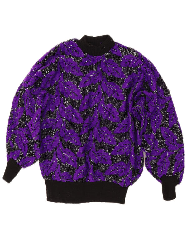 VINTAGE Womens Turtle Neck Jumper Sweater UK 8 Small Purple Colourblock