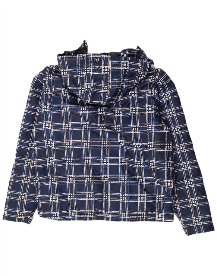 Brugi Mens Hooded Padded Jacket UK 40 Large Navy Blue Check Polyester