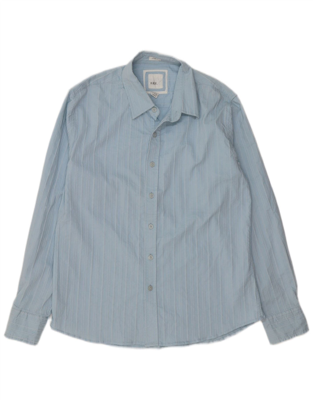 BKE Mens Slim Fit Shirt Large Blue Striped Cotton