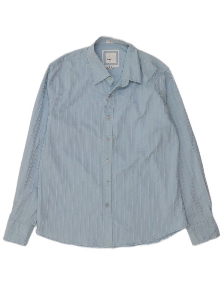 BKE Mens Slim Fit Shirt Large Blue Striped Cotton