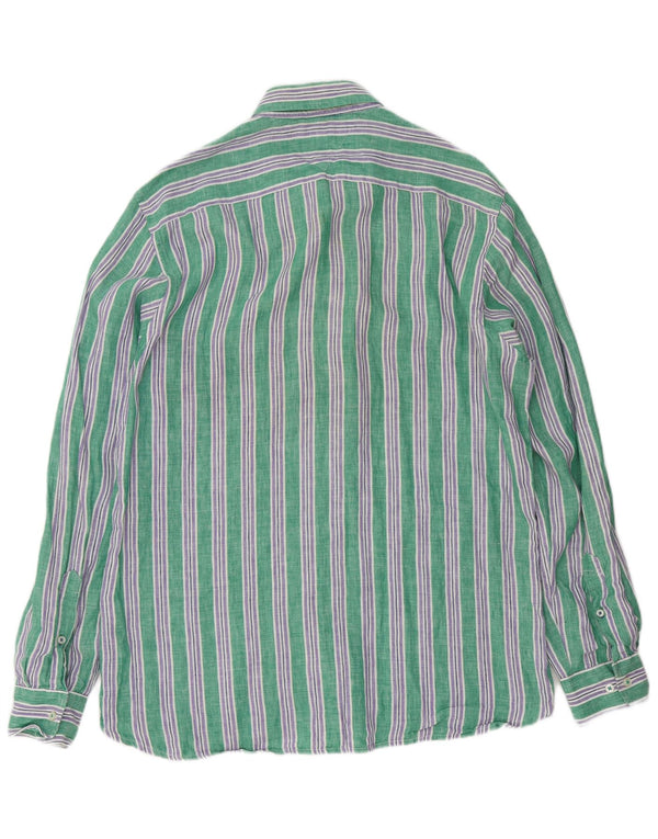 Tommy Hilfiger Mens Shirt Large Green Striped Linen