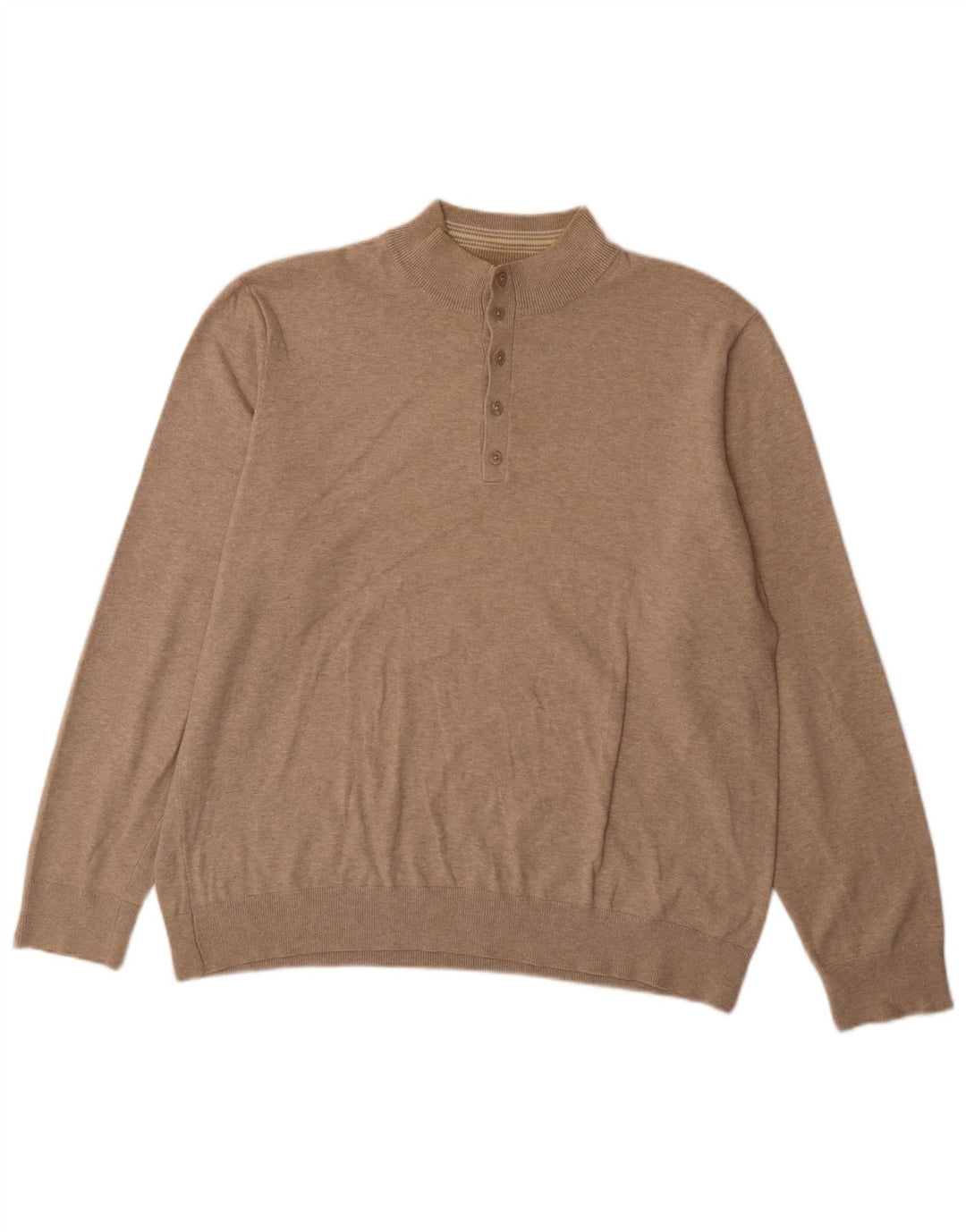 Marks & Spencer Mens Blue Harbour Button Neck Jumper Sweater XL Beige