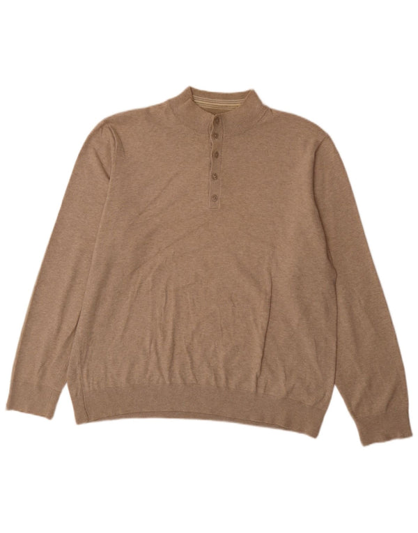 Marks & Spencer Mens Blue Harbour Button Neck Jumper Sweater XL Beige