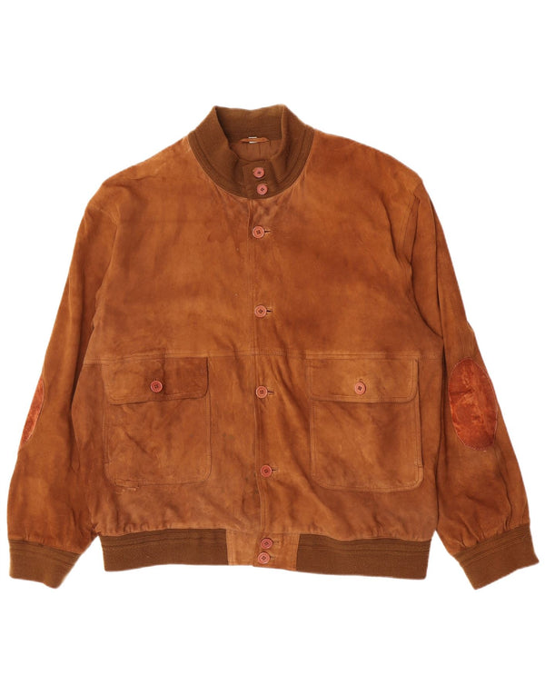 Vintage Mens Suede Bomber Jacket IT 62 5XL Beige Leather