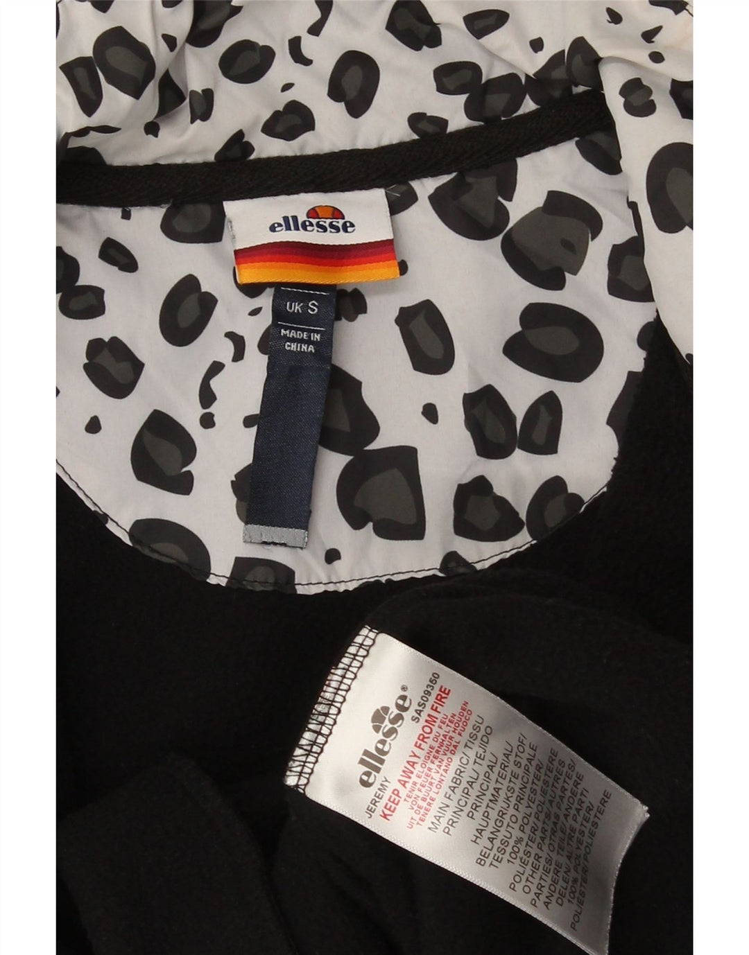 Ellesse Mens Fleece Jacket UK 36 Small Black Animal Print Polyester