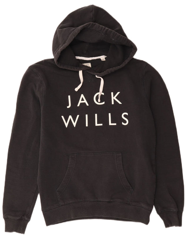 Jack Wills Mens Graphic Hoodie Jumper Small Black Cotton