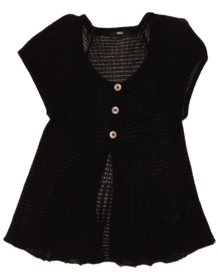 Marks & Spencer Womens Short Sleeve Cardigan Top UK 14 Medium Black Linen