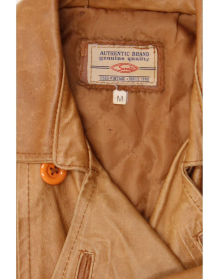 Scout Womens Double Breasted Leather Coat UK 14 Medium Beige