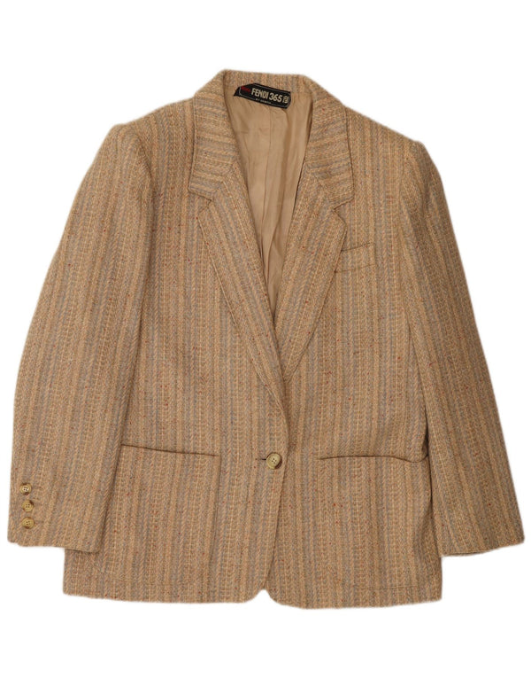 FENDI Womens 2 Button Blazer Jacket IT 44 Medium Beige Striped Classic
