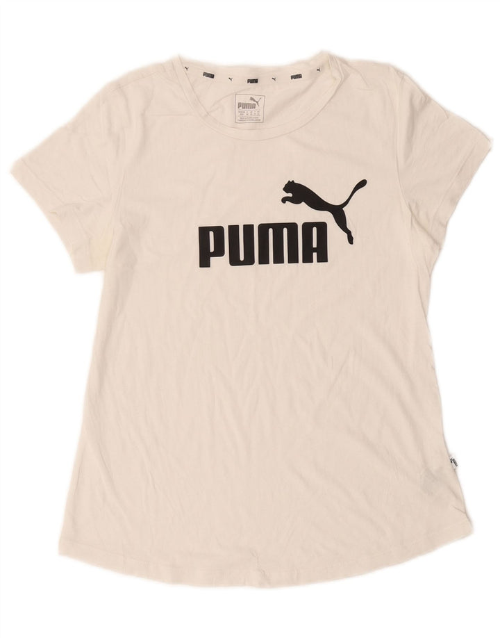 PUMA Womens Graphic T-Shirt Top UK 12 Medium White Cotton
