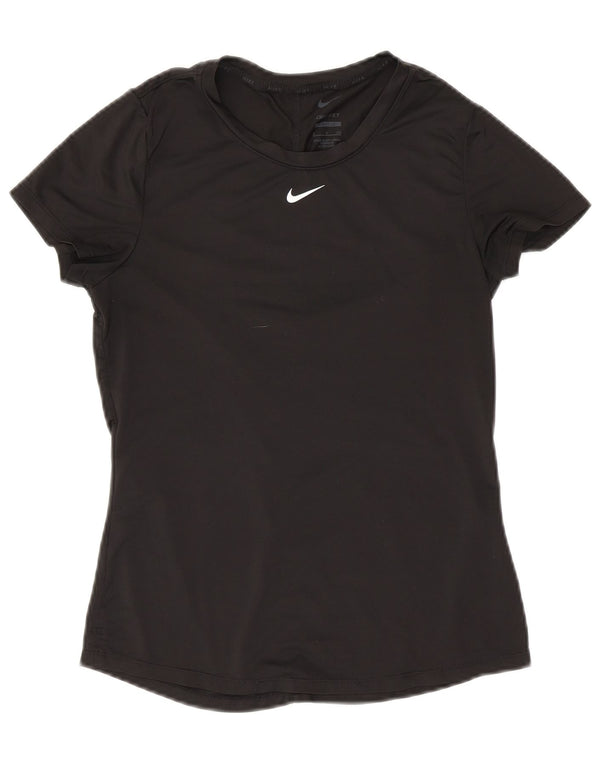 NIKE Womens Dri Fit Slim Fit T-Shirt Top UK 10 Small Black Polyester