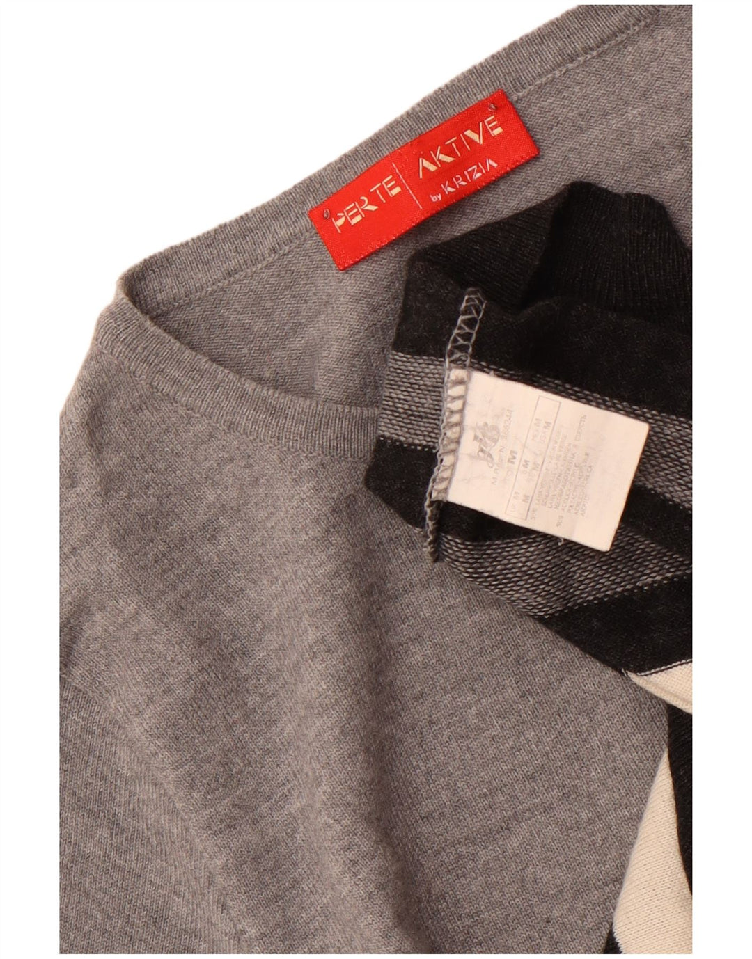 Perte by Krizia Womens Boat Neck Jumper Sweater UK 14 Medium Grey Striped