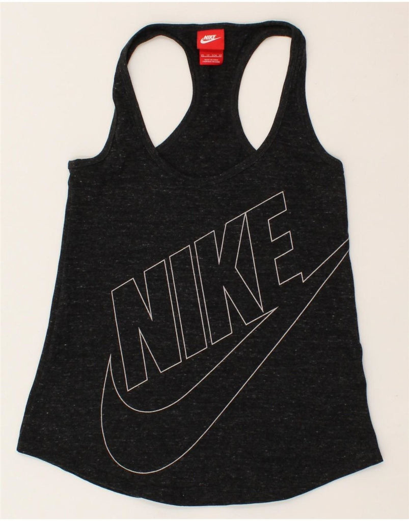 NIKE Womens Graphic Vest Top UK  4 XS Grey Flecked Cotton Vintage Nike and Second-Hand Nike from Messina Hembry 