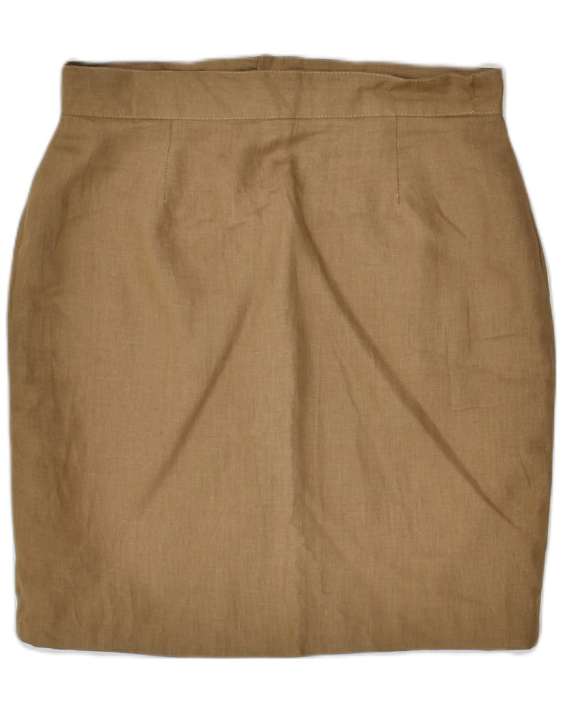 VINTAGE Womens Straight Skirt IT 44 Medium W30  Khaki Linen | Vintage Vintage | Thrift | Second-Hand Vintage | Used Clothing | Messina Hembry 