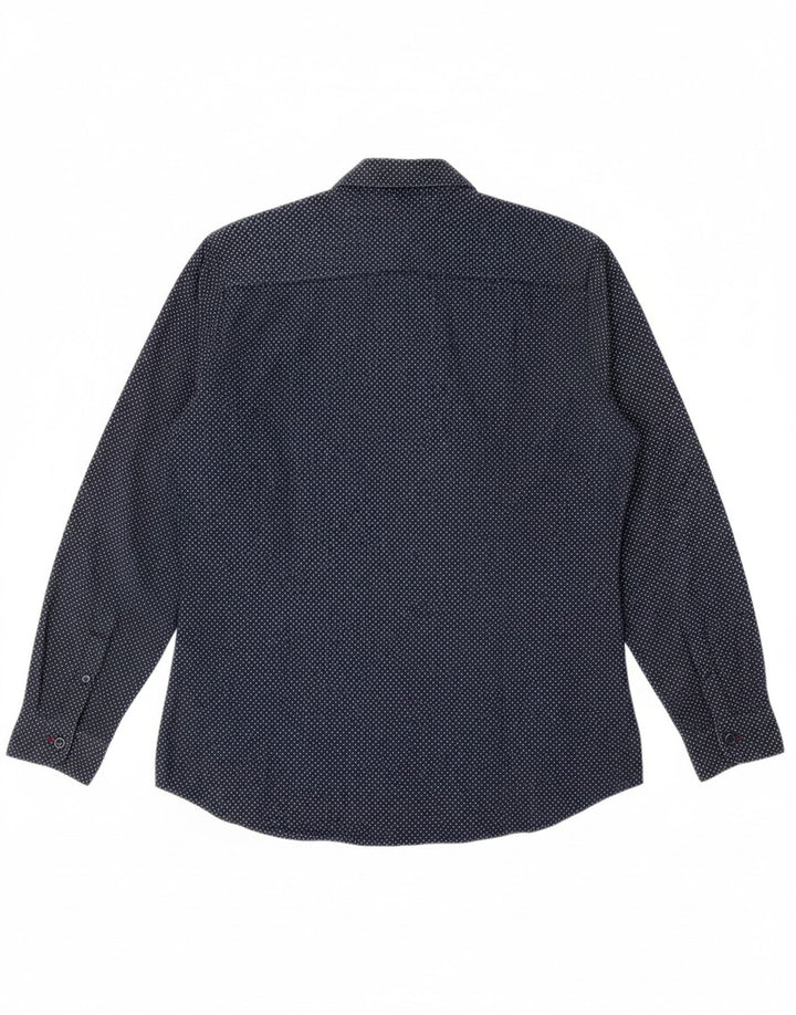 TOMMY HILFIGER Womens Classic Fit Shirt Small Navy Blue Polka Dot Classic