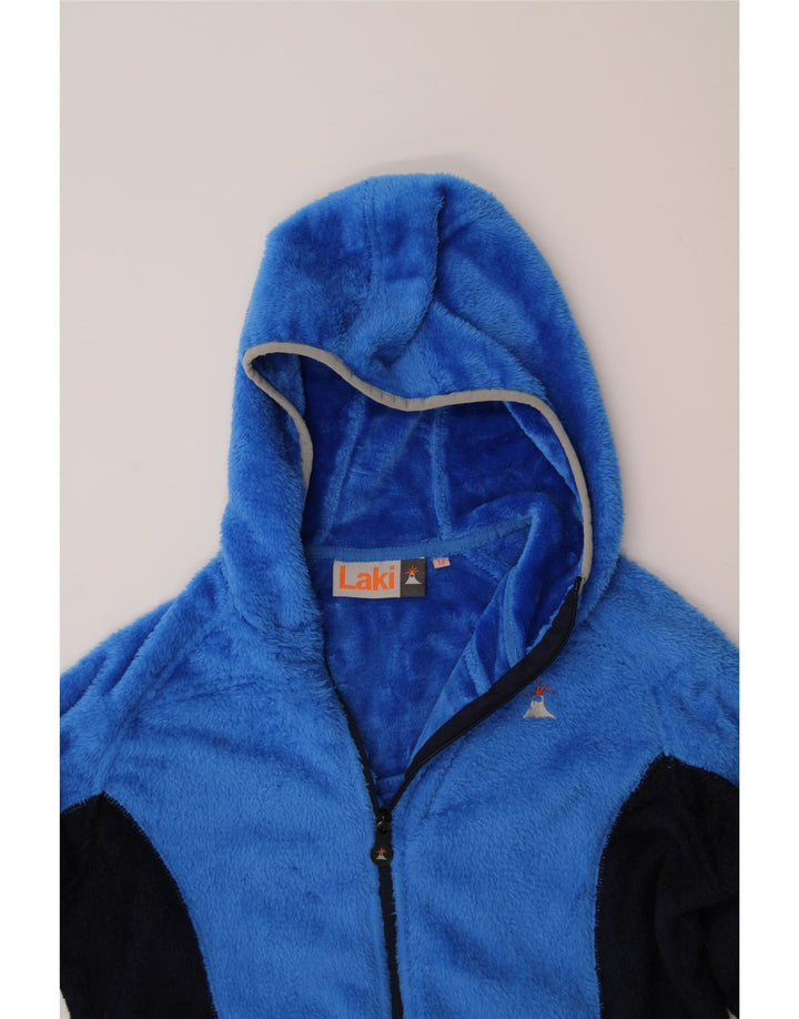 VINTAGE Womens Hooded Fleece Jacket UK 12 Medium Blue Colourblock Vintage Vintage and Second-Hand Vintage from Messina Hembry 