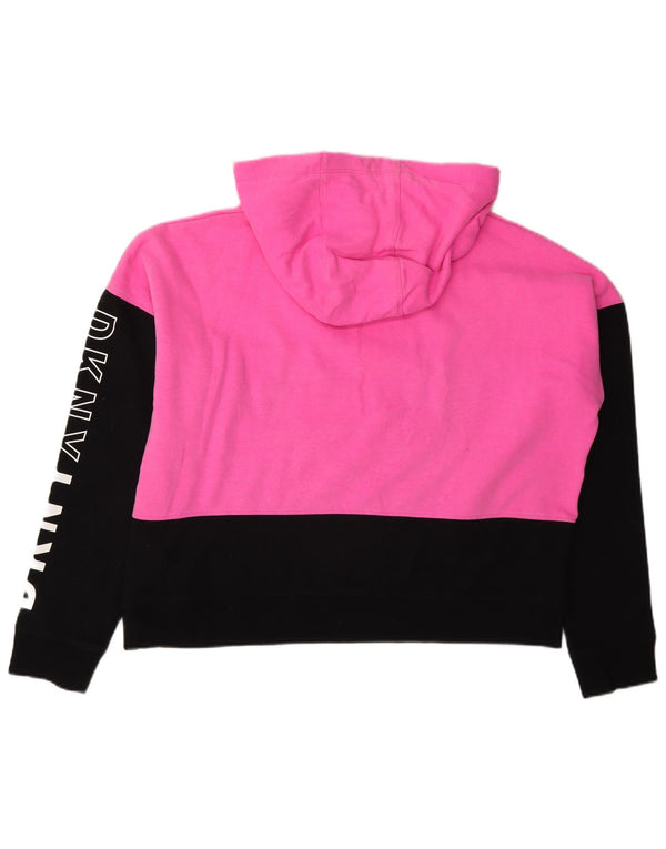 Dkny Womens Graphic Oversized Hoodie Jumper UK 14 Medium Pink Colourblock