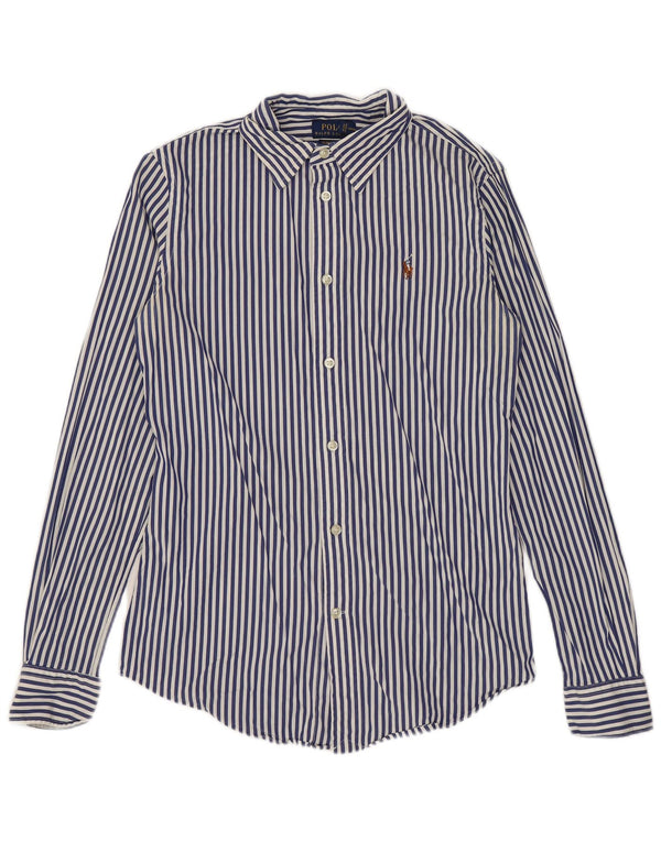 Polo Ralph Lauren Womens Stretch Slim Shirt US 4 Small Navy Blue Pinstripe