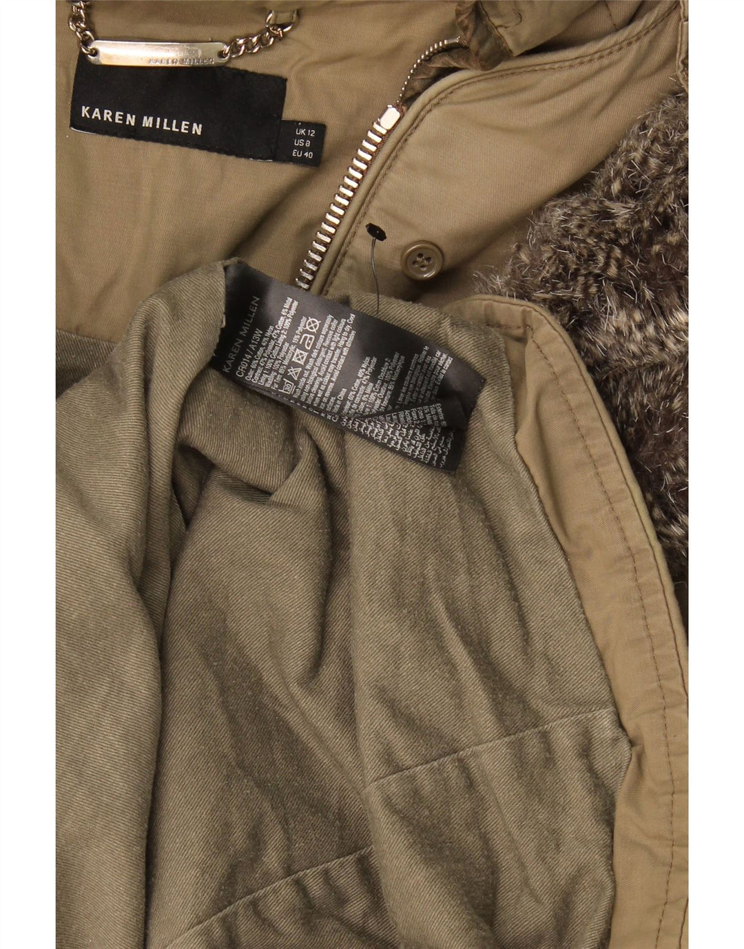 Karen Millen Womens Hooded Parka Jacket UK 12 Medium Khaki Polyester