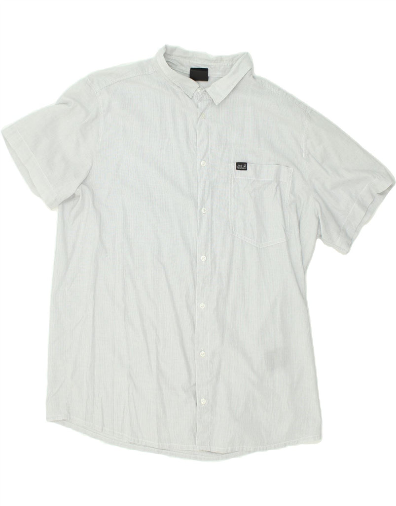 JACK WOLFSKIN Mens Short Sleeve Shirt 2XL Grey Pinstripe Cotton | Vintage Jack Wolfskin | Thrift | Second-Hand Jack Wolfskin | Used Clothing | Messina Hembry 