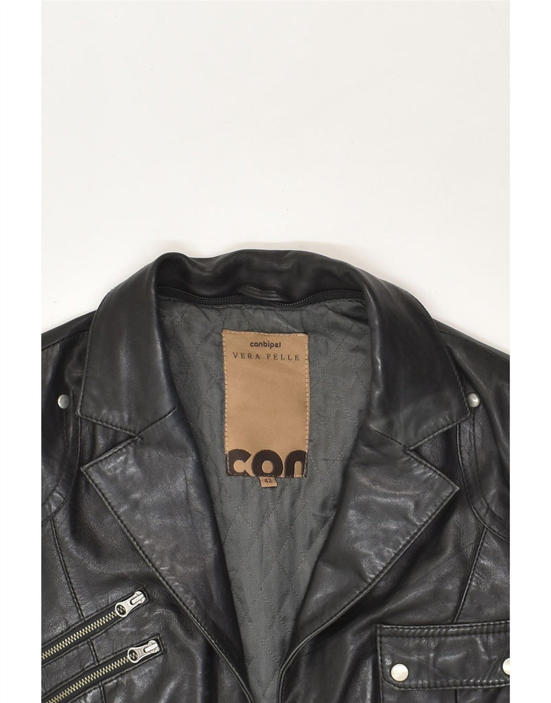 CONBIPEL Womens Leather Jacket IT 42 Medium Black Leather | Vintage Conbipel | Thrift | Second-Hand Conbipel | Used Clothing | Messina Hembry 