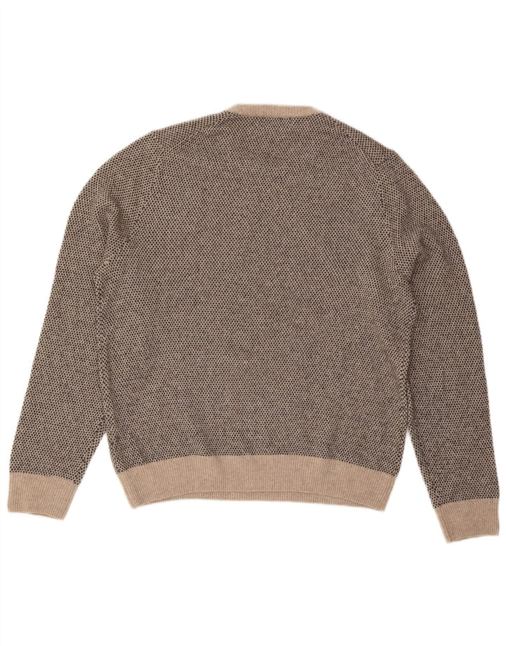 Marks & Spencer Mens Crew Neck Jumper Sweater Large Beige Spotted Wool