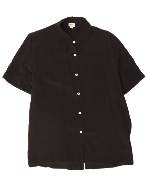 Vintage Womens Short Sleeve Regular Shirt EU 40 Medium Black Silk