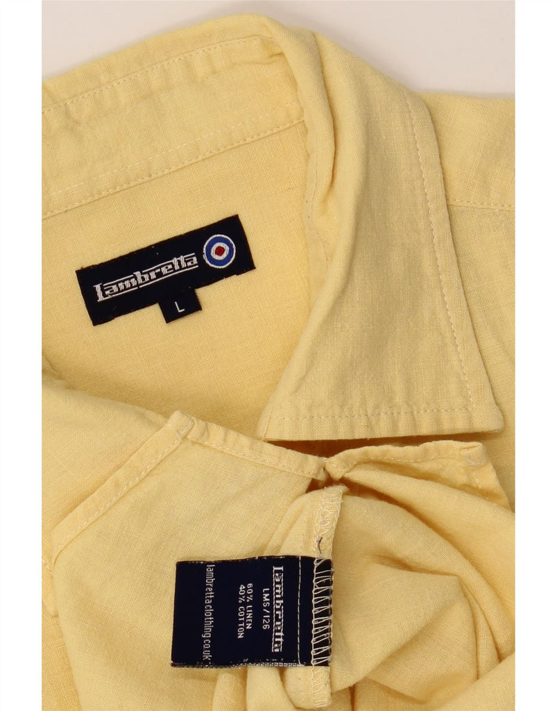 LAMBRETTA Mens Short Sleeve Shirt Large Yellow Linen Vintage Lambretta and Second-Hand Lambretta from Messina Hembry 