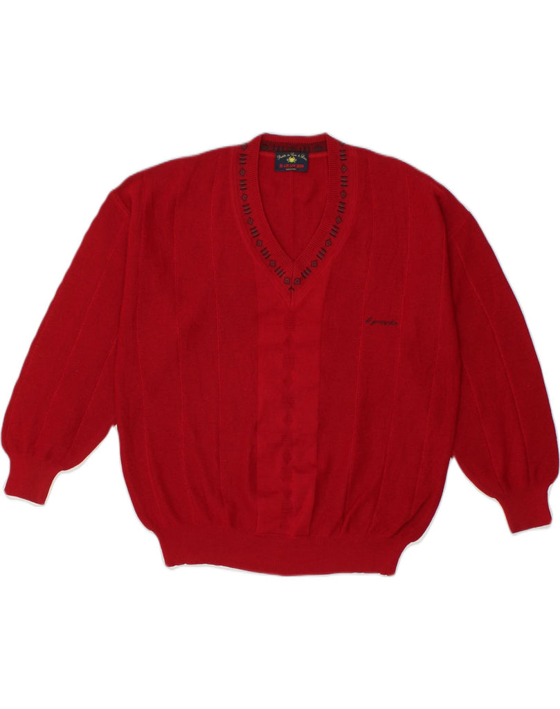 IL GRANCHIO Womens V-Neck Jumper Sweater UK 20 2XL Red Wool | Vintage Il Granchio | Thrift | Second-Hand Il Granchio | Used Clothing | Messina Hembry 