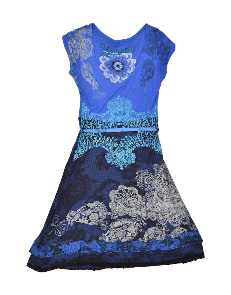 DESIGUAL Womens Crazy Pattern A-Line Dress UK 12 Medium Blue Paisley | Vintage Desigual | Thrift | Second-Hand Desigual | Used Clothing | Messina Hembry 