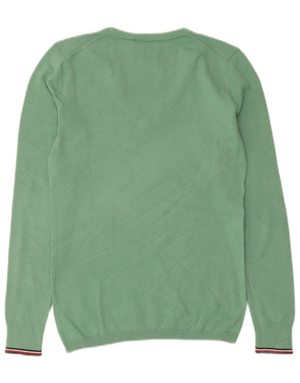 Tommy Hilfiger Womens V-Neck Jumper Sweater UK 6 XS Green Cotton