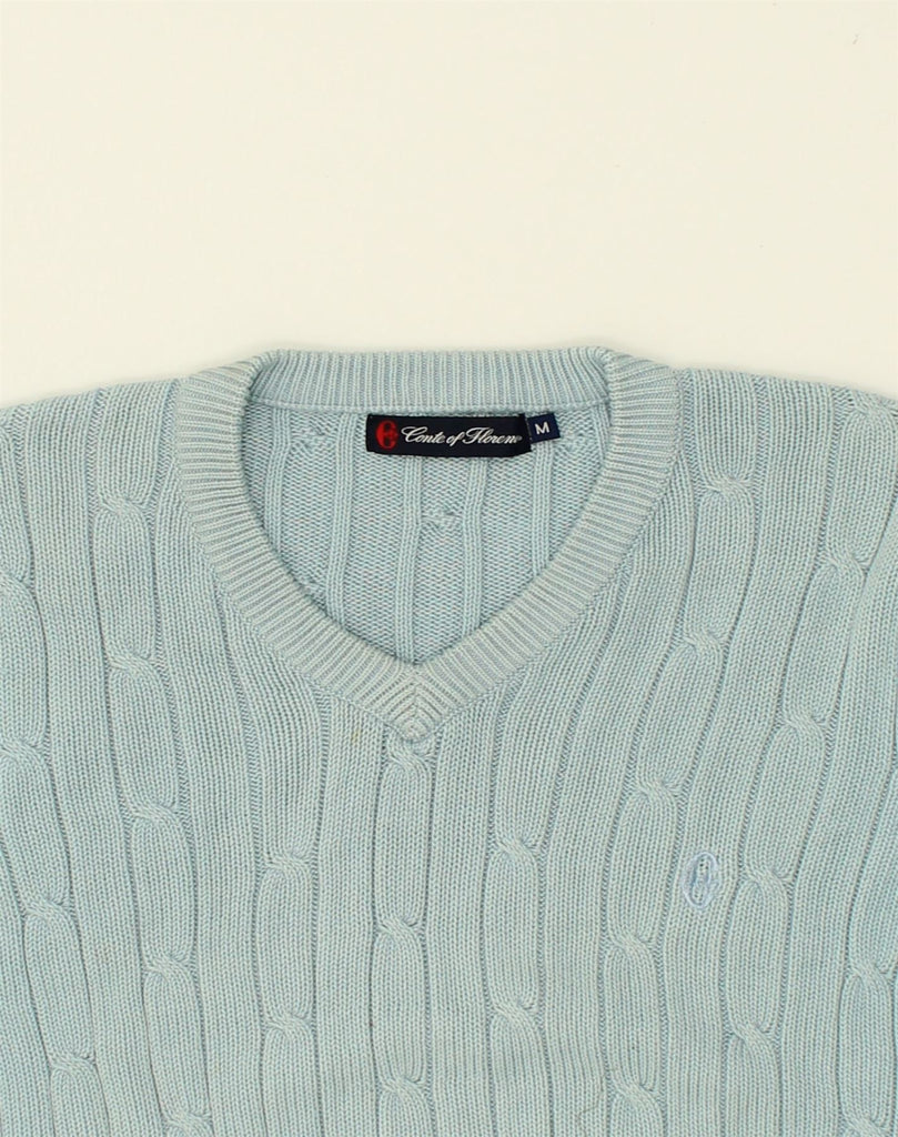 CONTE OF FLORENCE Mens V-Neck Jumper Sweater Medium Blue Cotton | Vintage Conte of Florence | Thrift | Second-Hand Conte of Florence | Used Clothing | Messina Hembry 