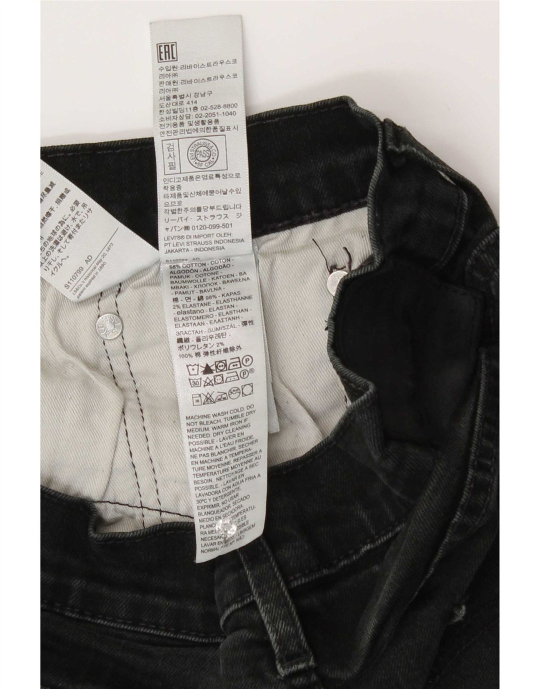 Levi's Mens Straight Jeans W33 L30 Black Cotton