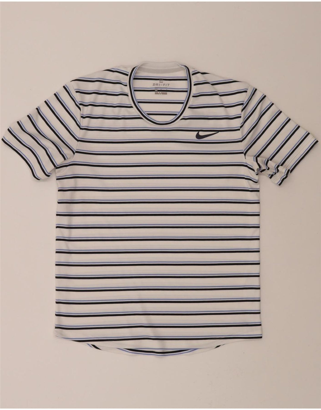 NIKE Mens Dri Fit T-Shirt Top Medium White Striped Vintage Nike and Second-Hand Nike from Messina Hembry 