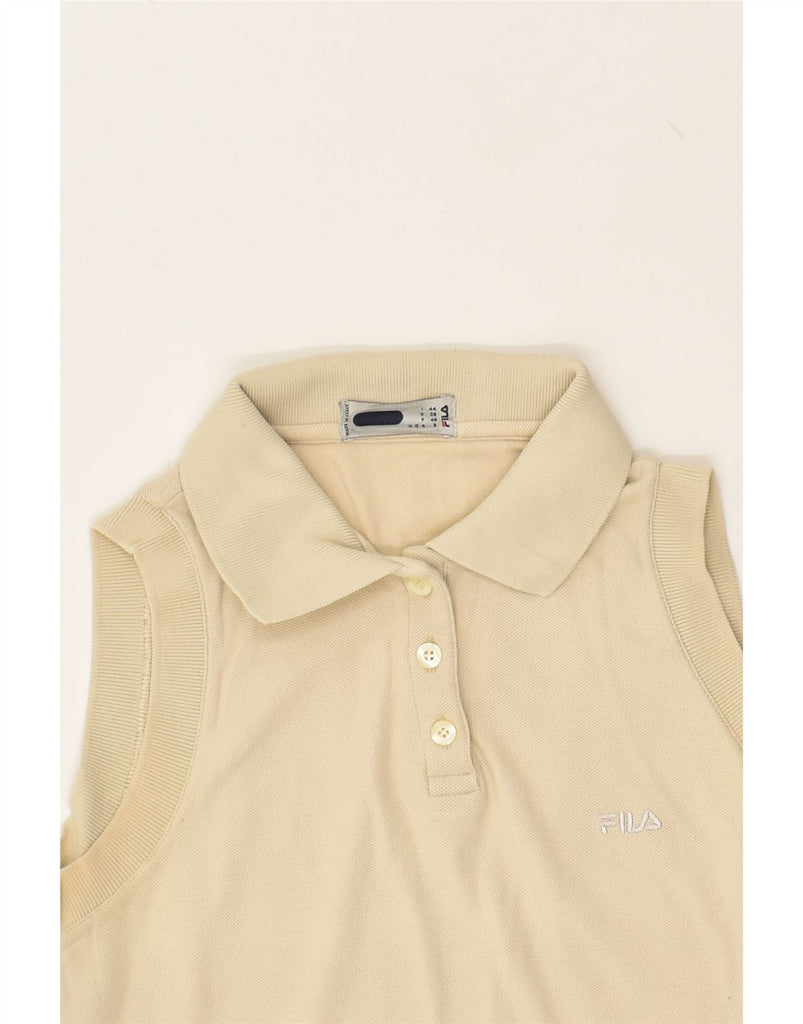 FILA Womens Sleeveless Polo Shirt IT 44 Medium Beige | Vintage Fila | Thrift | Second-Hand Fila | Used Clothing | Messina Hembry 