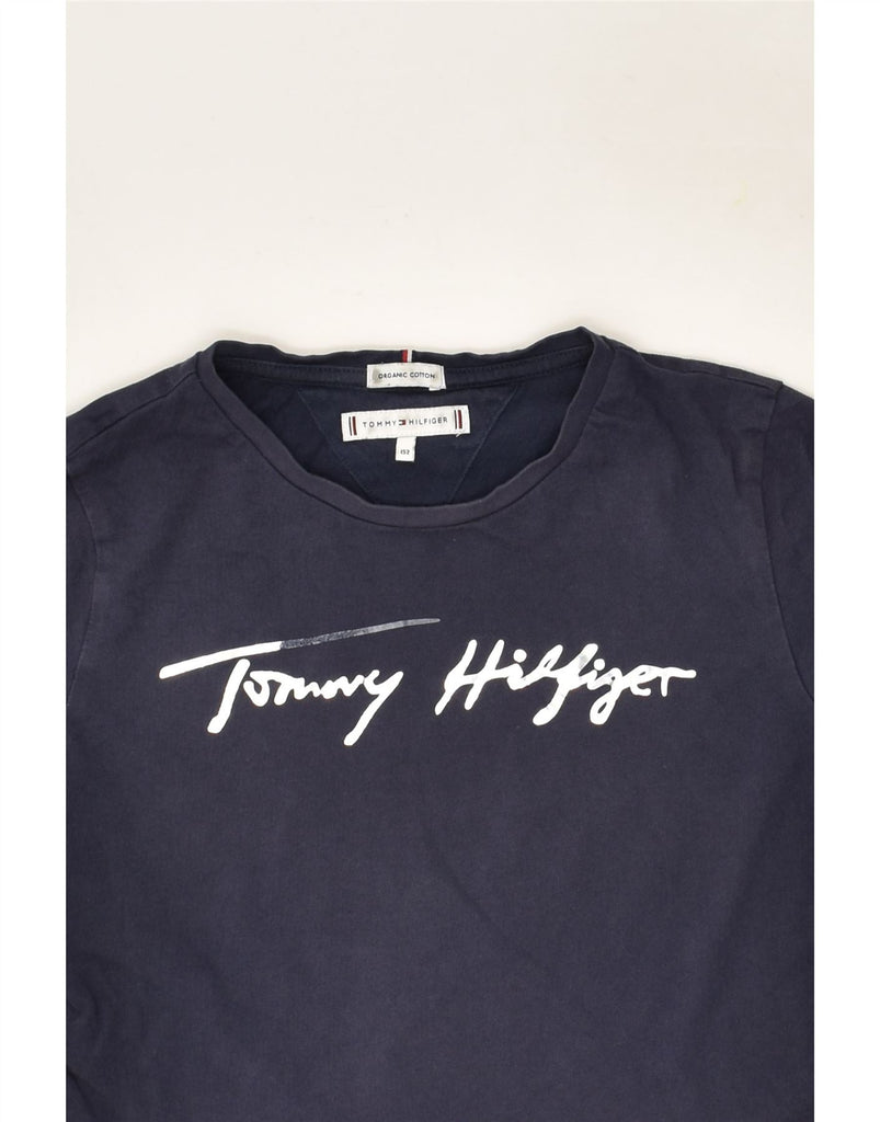 TOMMY HILFIGER Girls Graphic T-Shirt Top 11-12 Years Navy Blue Cotton | Vintage Tommy Hilfiger | Thrift | Second-Hand Tommy Hilfiger | Used Clothing | Messina Hembry 