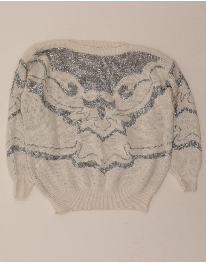 C&A Womens Abstract Pattern Boat Neck Jumper Sweater IT 48 XL White Vintage C&A and Second-Hand C&A from Messina Hembry 