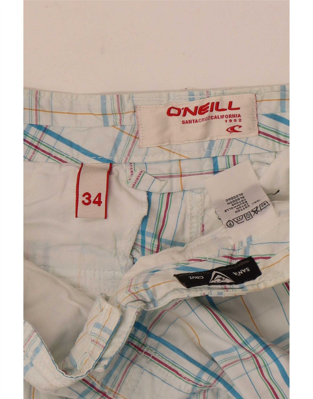 O'Neill Mens Cargo Shorts W34 Large Blue Check Cotton