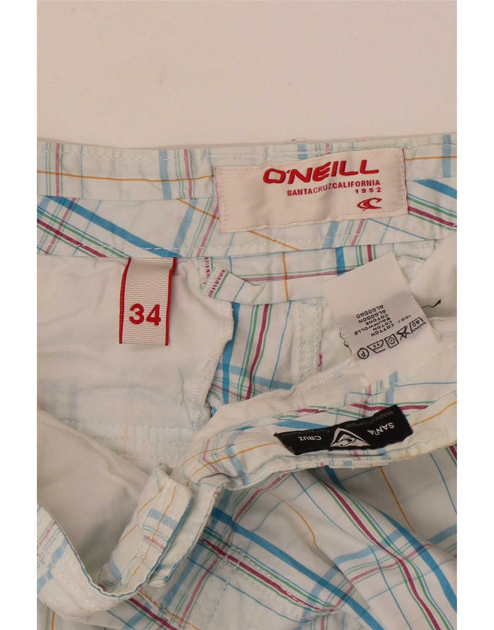 O'Neill Mens Cargo Shorts W34 Large Blue Check Cotton