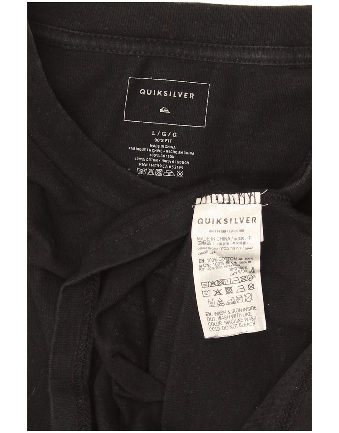 QUIKSILVER Mens T-Shirt Top Large Black Cotton