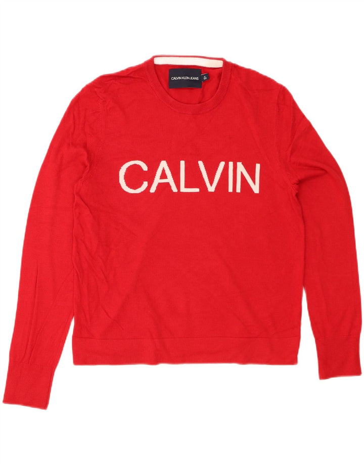 CALVIN KLEIN JEANS Womens Crew Neck Jumper Sweater UK 14 Medium Red