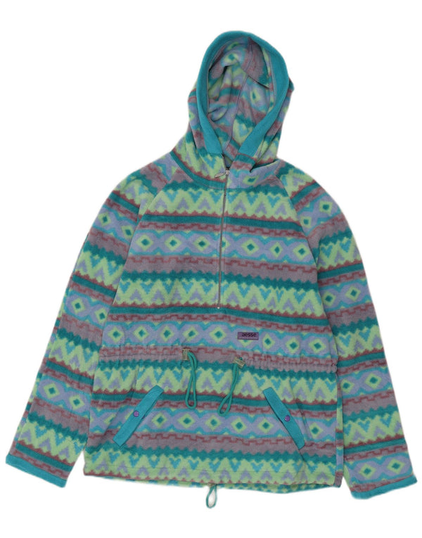 Polartec Womens Hooded Fleece Jumper UK 14 Medium Turquoise Geometric
