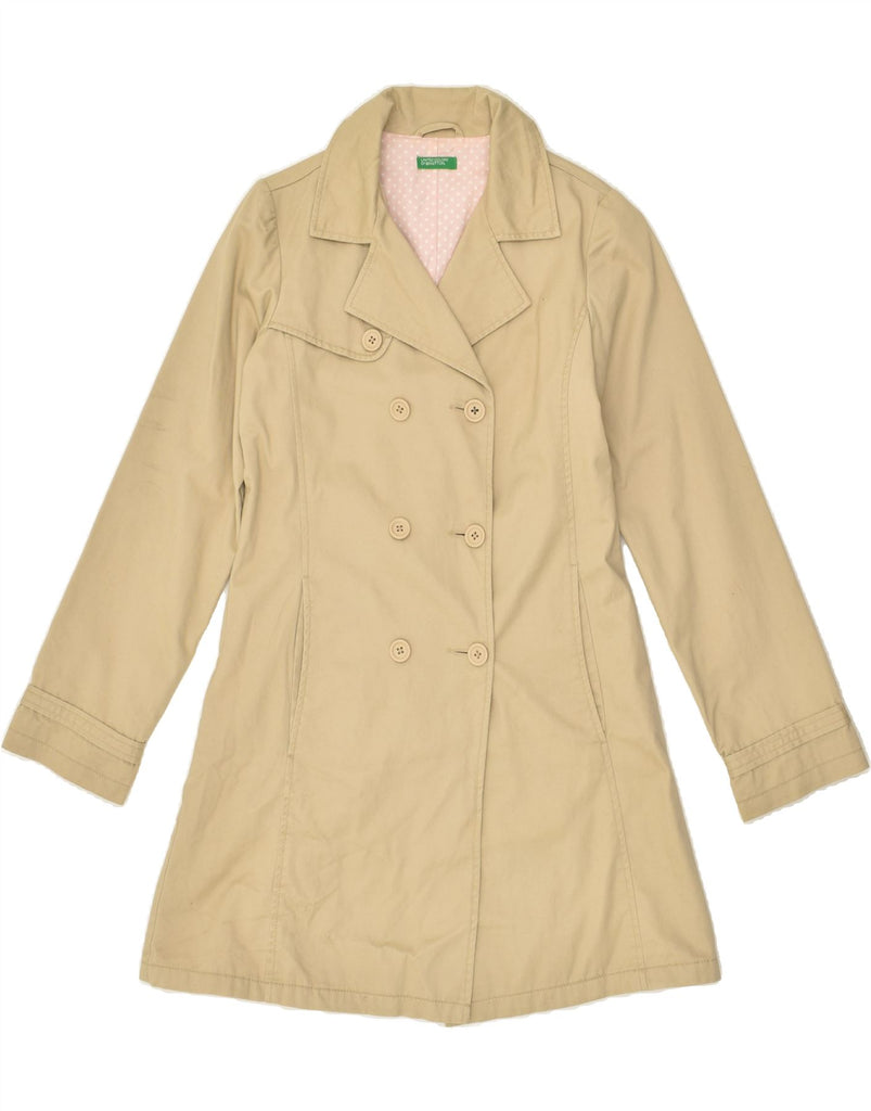 BENETTON Girls Double Breasted Coat 11-12 Years XL  Beige Cotton | Vintage Benetton | Thrift | Second-Hand Benetton | Used Clothing | Messina Hembry 