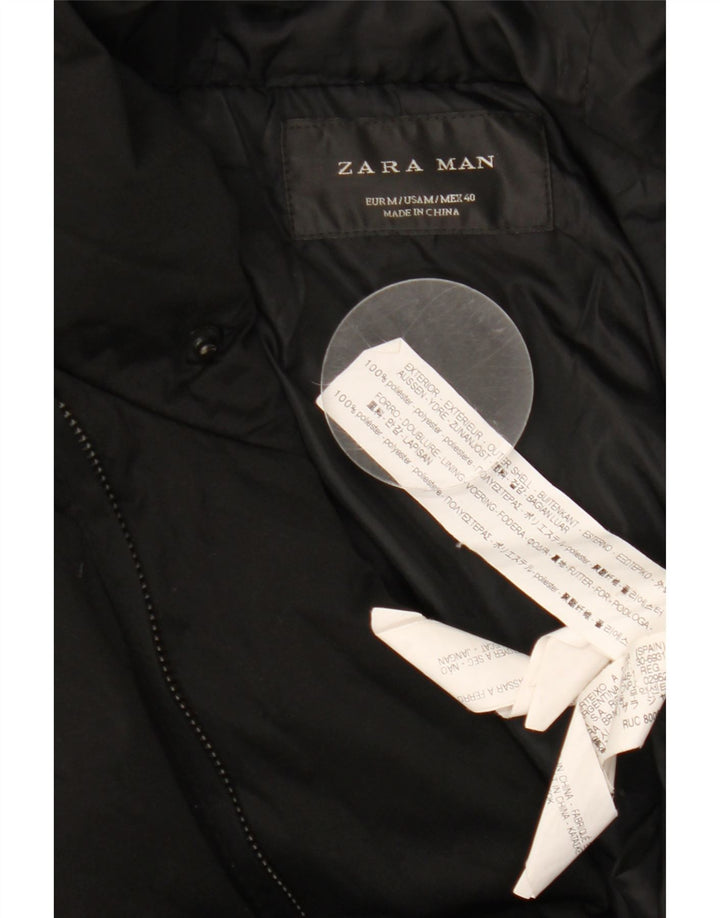 Zara Mens Hooded Padded Coat UK 38 Medium Black Polyester