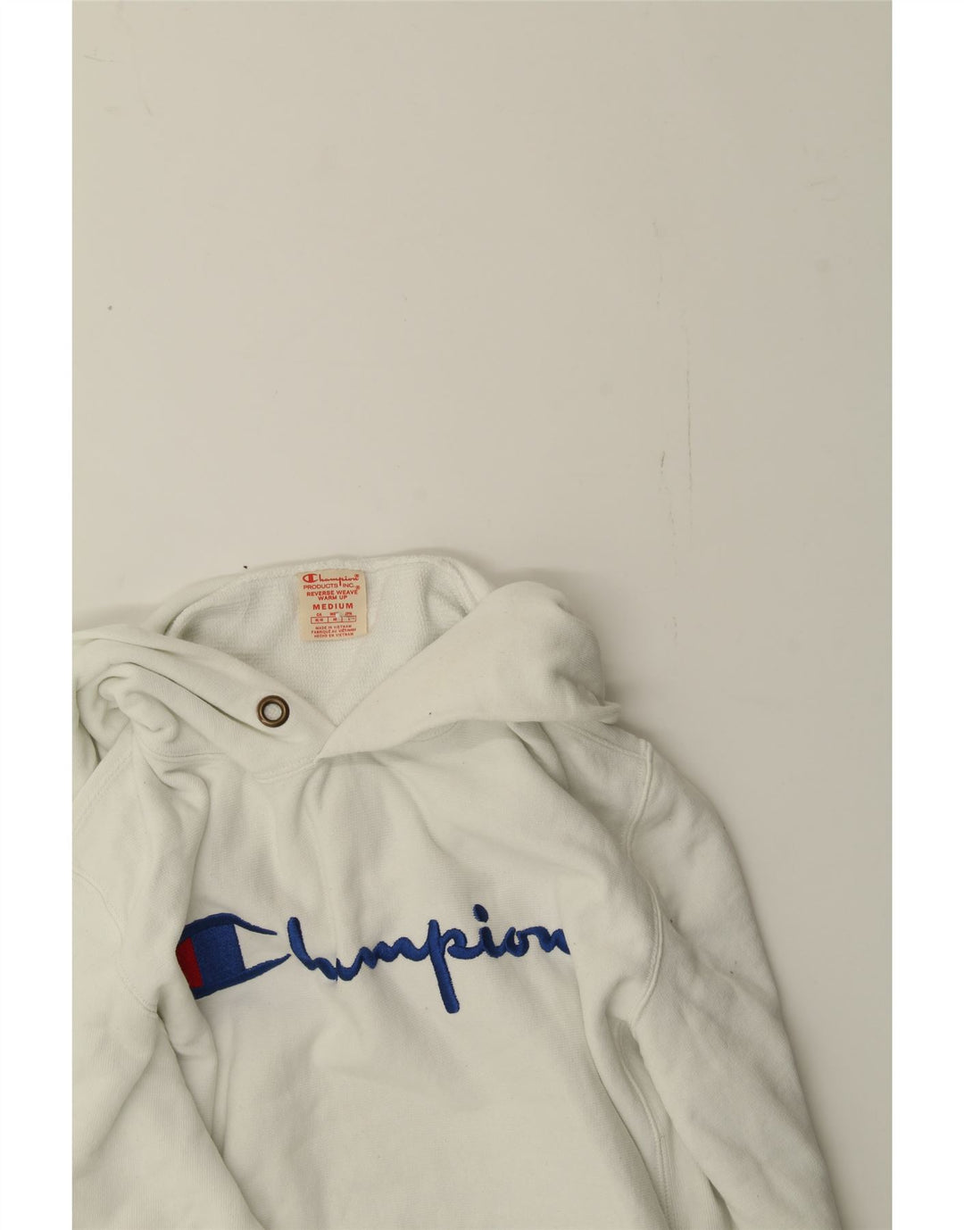 CHAMPION Mens Graphic Hoodie Jumper Medium White Cotton Vintage Champion and Second-Hand Champion from Messina Hembry 